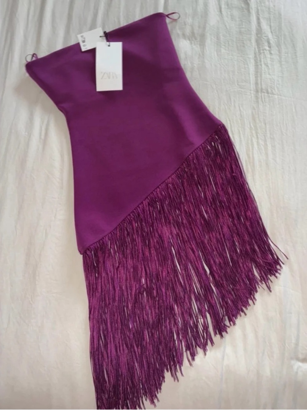 Zara Strapless Fringe Dress in Deep Plum - Picture 5 of 12